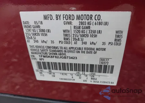 2018 Ford Explorer Limited из США, поврежденный, VIN 1FM5K8F82JGB73423